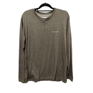 Columbia Men (henley style) 2 button long sleeve heathered gray shirt size Large